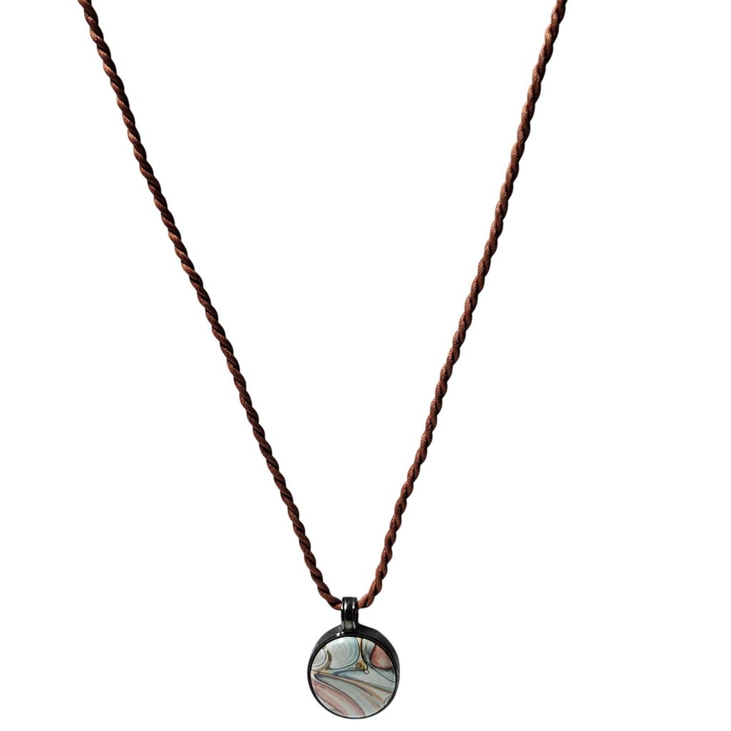 Boho Handcrafted Modern Art Painted Magnetic Pendant Necklace Brown Twisted Cord